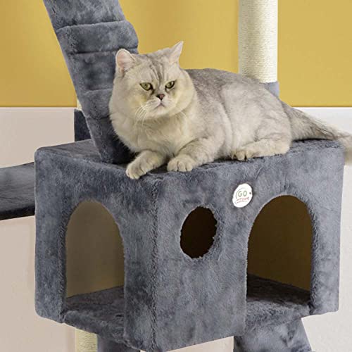 Go Pet Club 72" Premium Cat Tree Kitty Tower Kitten Condo for Indoor Cats with Scratching Posts, Condos, Ladders, Soft Perches, and Hanging Toy Cat Activity Center Furniture, Slate Gray - Thumbnail 7