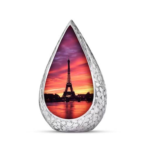 Eiffel Tower in Golden Beautiful Sunset Small Urn for Ashes for Women & Men - Drop Memorials & Funerary Gift - Funeral Urns for Adult Ashes - Home Decorative Cremains Containers (3 Inch)