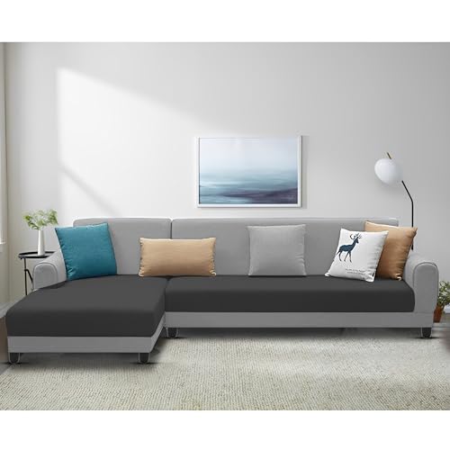 Image of Kraven LHS 6 Seater L Shape Sofa Set for Living Room (Black Grey Fabric) Premium Fabric Sofa
