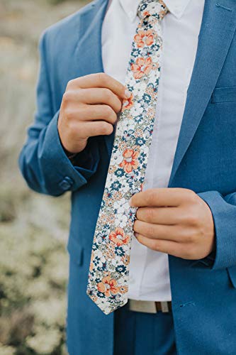 Image of DAZI Men's Skinny Tie Floral Print Cotton Necktie, Great for Weddings, Groom, Groomsmen, Missions, Dances, Gifts.