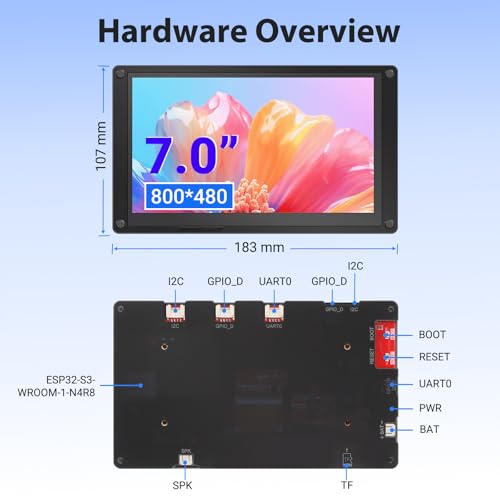 Image of ESP32 Display, 7 Inch HMI ESP32-S3 IPS Touch Screen with Acrylic Case, ESP32 Touchscreen with 800x480 Resolution, Up to 240MHz Frequency, Compatible with Arduino, PlatformIO, MicroPython