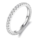 Delzzad Moissanite Rings for Women, Solid S925 Sterling Silver with 18K White Gold Plated Full Eternity Wedding Bands Stackable Engagement Ring - 1CT 2.3mm D Color VVS1 Moissanite Jewelry Anniversary Band (Full Eternity, Silver, 7)
