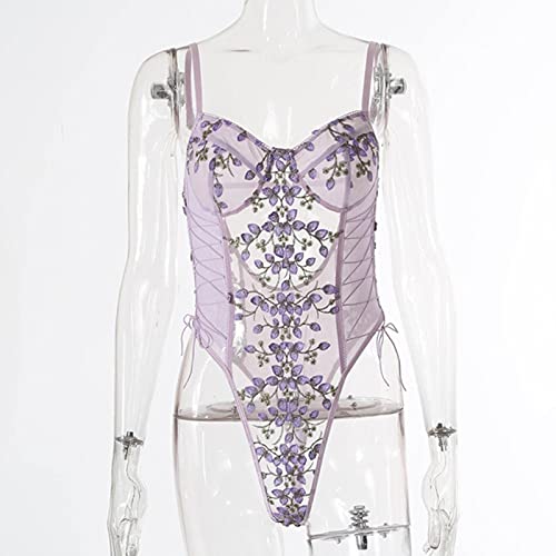 Sangle brodée et maille transparente sur ce teddy lingerie bleu S - 7