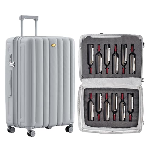 Wine Suitcase for Airplanes, 12 Bottle Capacity, Durable Wine Shipping Box, Wine Travel Case with TSA Lock, Versatile Wine Carrier with Removable Inserts and Silent Spinner Wheels(Sleek Silver)