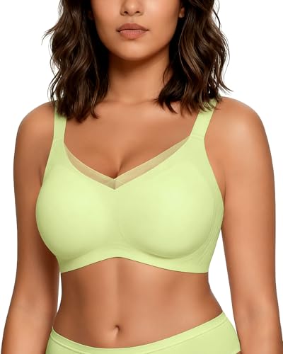 HORISUN Seamless Wirefree Bras for Women Comfy Mesh Soft Padded Back Smoothing Bra Ultimate Lift Full-Figure Fashion Deep Cup Bra (Lemon Green 3X-Large)