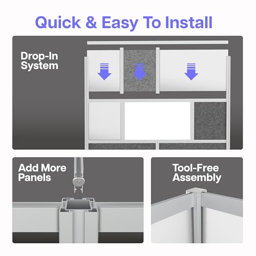 Image of Room Divider for Office Privacy - Modular Freestanding Partition with Whiteboard, PET Acoustic Panel, and Frosted Acrylic, Workflow Multi-Functional Wall, Gray Frame, Easy Assembly (70 inch x 70 inch)