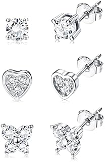 ORAZIO 3 Pairs of 925 Sterling Silver Butterfly Earrings for Women Heart Sparking Cubic Zirconia Stud Earrings Fashion Handmade Jewellery Gift Sets for Girls Hypoallergenic Stud Earrings
