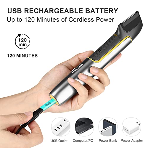 Pritech Body Hair Trimmer For Men Ball Trimmer Back Shaver Mens Grooming Trimmer For Groin Chest Armpit Legs Pubic Hair Usb Rechargeable Wet And Dry Use With Extra Replacement Blade #TOP5