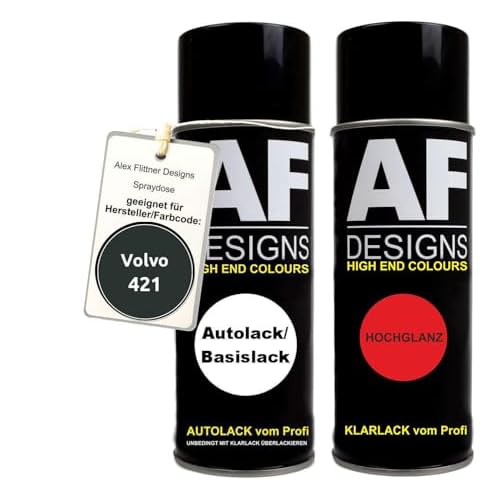 Alex Flittner Designs Autolack Spraydose Set für Volvo 421 Dark Olive Perl Basislack Klarlack Sprühdose 400ml