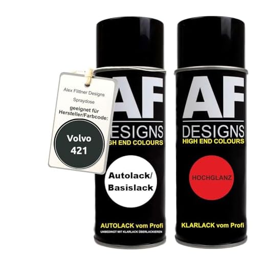 Alex Flittner Designs Autolack Spraydose Set für Volvo 421 Dark Olive Perl Basislack Klarlack Sprühdose 400ml