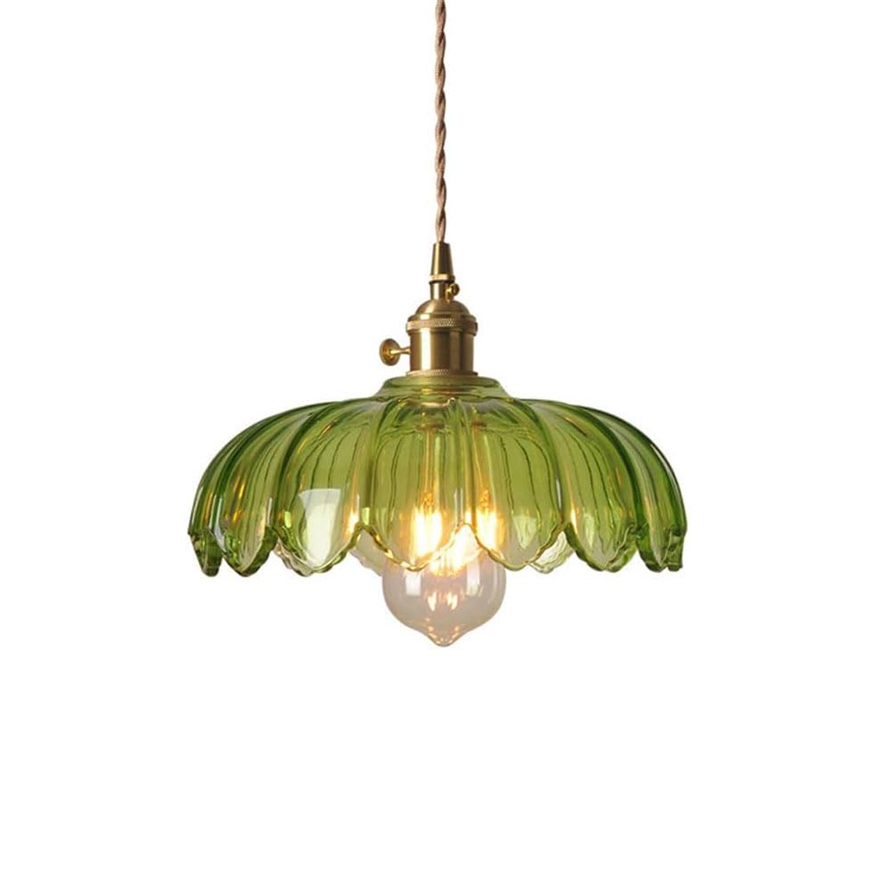 LYMSXAZOU Industrial Chandelier Ceiling Pendant Light for Loft Coffee Bar Kitchen Island with 9.84 Semicircle Transparent Green Lampshade - E27 Lotus Leaf Vintage Lamp Glass Hanging