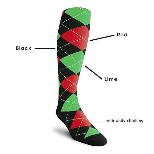Colorful Knee High Argyle Cotton Socks For Men Women and Youth - G: Black/Red/Lime - Mens2