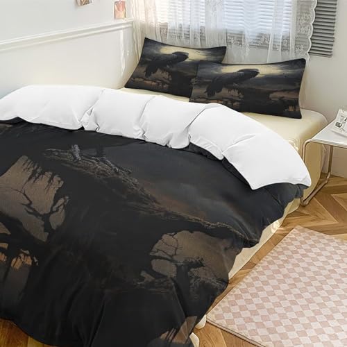 Housse de couette corbeau infroissable en microfibre pour lit - 5