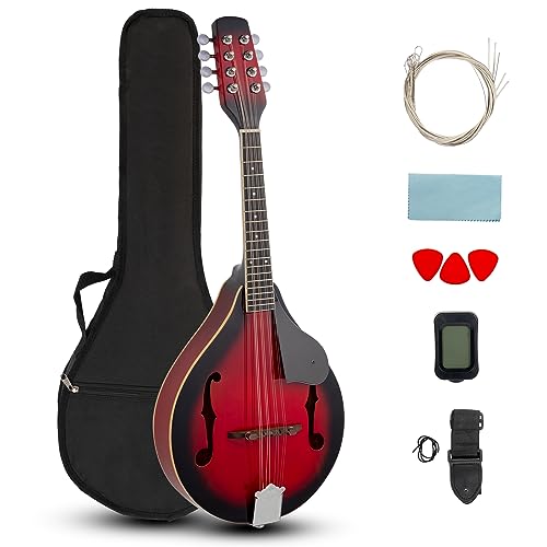Ktaxon A-Style Mandolin Instrument Kit, 8 Strings Acoustic Mahogany Wood Mandolins Musical with Tuner, Thickened Gig Bag, Shoulder Strap, Picks for Beginners (Red Sunburst)