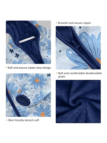 White Blue Daisy Flower Girls Fleece Jacket Girls Fall Jacket Boys Coats Zip Up Hoodie Children Outerwear 2-10T3