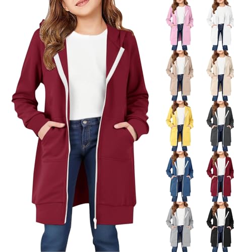 Long Hoodies for Teen Girls Zip Up Tunic Sweatshirt Jacket Fall Winter Fashion Outfits Cute Baggy Casual Kids Coat