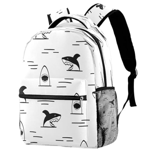 Sac à dos d'école requin noir voyage décontracté femmes ados 40cm