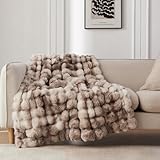 COOVA Faux Rabbit Fur & Flannel Throw Blanket 50x60 Inch - Luxury Fuzzy & Cozy Soft Blanket for All Seasons, Breathable and Comfortable for Bed, Sofa, Couch, and Camping,Tie Dye Brown