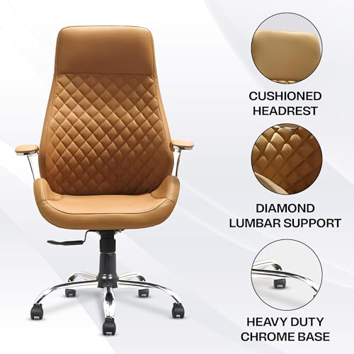 Image of MRC Atlantic Executive Leatherette Office King Size High Back Boss Maharaja Revolving Chair with Cushioned Lumbar Support,Multi Lock Mechanism & Chrome Base - Rust