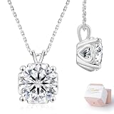 KRKC&CO ネックレス モアッサナイト プレゼント女性 S925シルバー 14k金メッキ レディース ハートの透かし ペンダントネックレス ギフト 一粒ダイヤ 0.5/1.0/2.0/3.0/4.0ct 金属アレルギー対応 4本爪 ホワイト/イエローゴールドメッキ 長さ調節 45+5cm シルバー | 母への限定ギフトBOX, 1ct-6.5mm