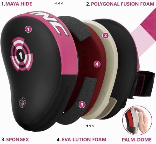 RDX Handpratzen Kampfsport Boxen MMA Training, Maya Hide Leder, Boxpads Schlagpolster Kickboxen Boxpratzen Weiß Schwarz, Trainerpratzen Handschlagpolster Boxing Pad, Schlagkissen Taekwondo Muay Thai