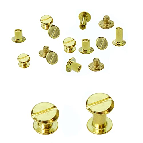 YMAISS 80 Sets Chicago Screws 2 Sizes 1/4, 3/8in Posts for Bookbinding, Binding, Belt, Leather Photo Albums - Round Flat Head, Gold Color
