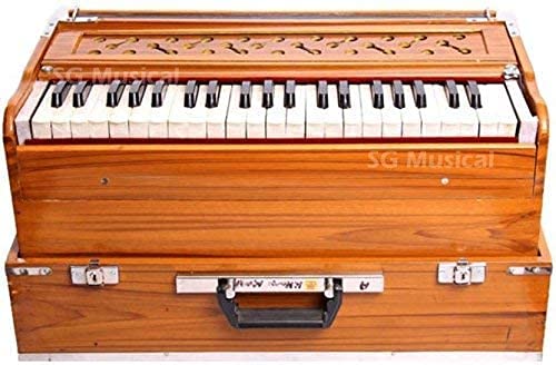 Krisha Krafts Musical Deluxe Portable Harmonium, Natural, 2 Reeds, 3.5 Octaves, Coupler. #TOP2