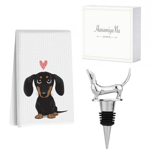 Image of Dachshund Kitchen Towels with Wine Bottle Stopper 24x14 Inch, Dachshund Gifts Reusable Dish Towels for Kitchen Bars Decor, Wine Gift Weiner Dog Gifts for Women Men Christmas Birthday Gift-1