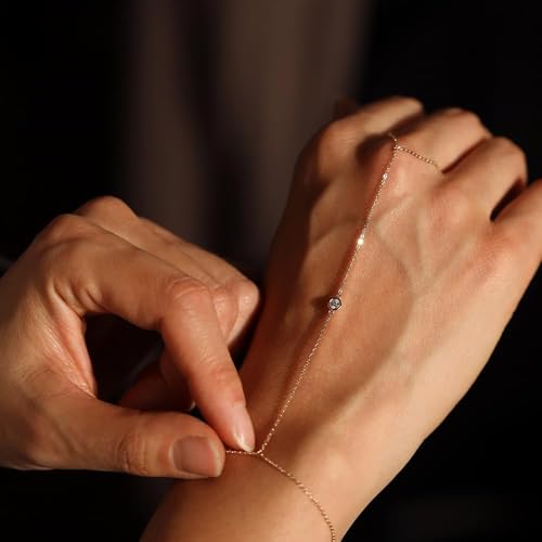 Hand Chain Gold Bracelets for Women Dainty Gold Plated Finger Ring Zircon Adjustable Hand Chain Jewelry for Women Trendy Bracelets for Women Trendy Gold Hand Chain2