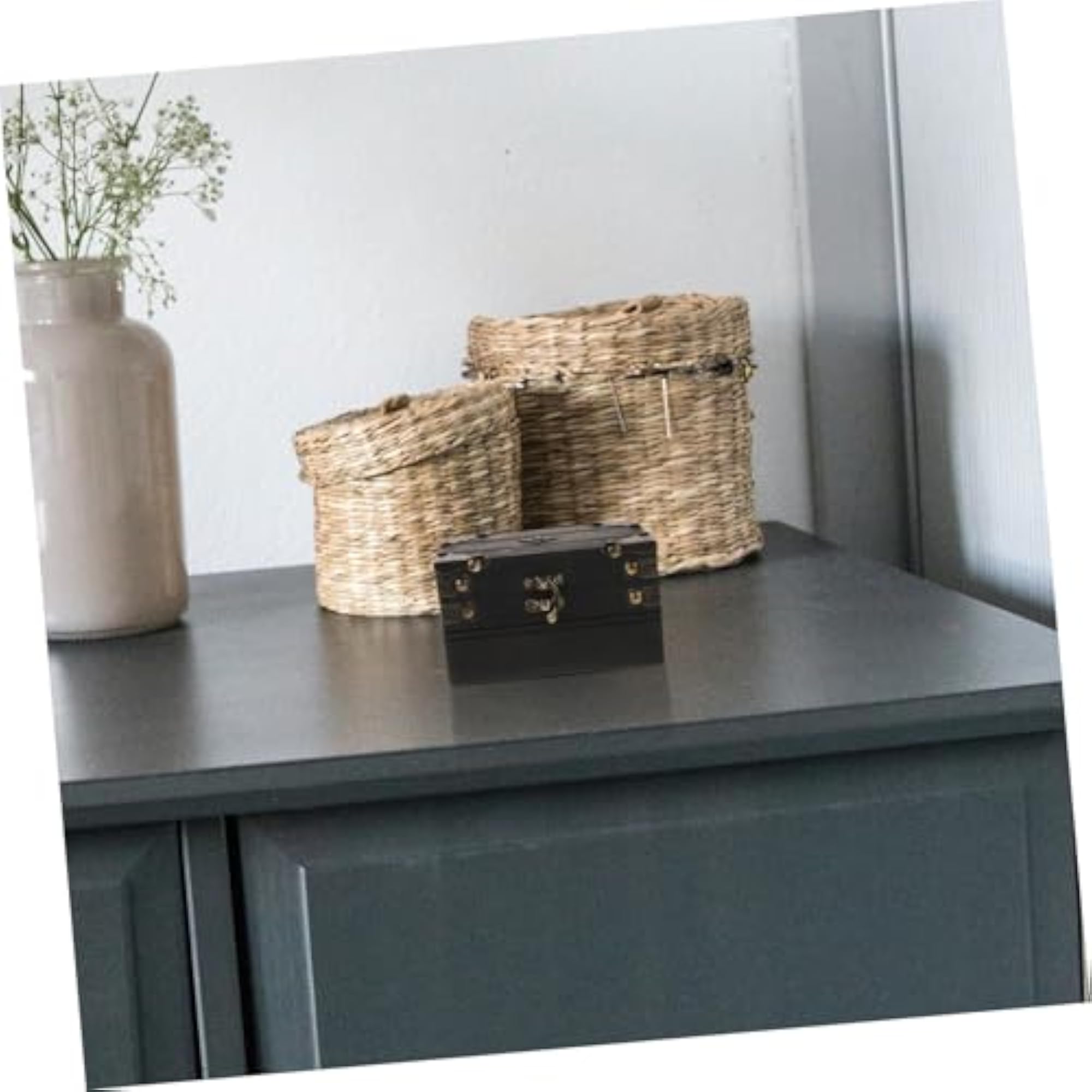 Vintage Wooden Treasure Chest Jewelry Box with Lock