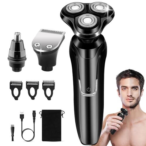 Electric Razor for Men, 2024 Men’s Electric Shavers Rotary Replacement/Waterproof/Rechargeable, Electric Shaver for Men Cordless Floating Head Replaceable Blades, Portable Travel Razor Idea Men Gift