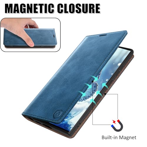Coque Honor 400 Pro 5G en cuir premium avec rabat bleu