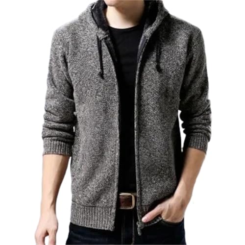 Men's Thick Hooded Zip Up Cardigan Sweater Winter Knitted Oversized Casual Outerwear Sweatercoat