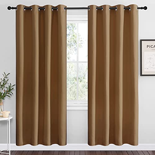 Image of NICETOWN Sleek Blackout Curtains 78 inches Length for Windows, Noise Reducing and Block Draft Panels for Door Doorway Laundry Office Luxury Decor Theme (2 Panels, Gold Brown, W55 x L78 -Inch)