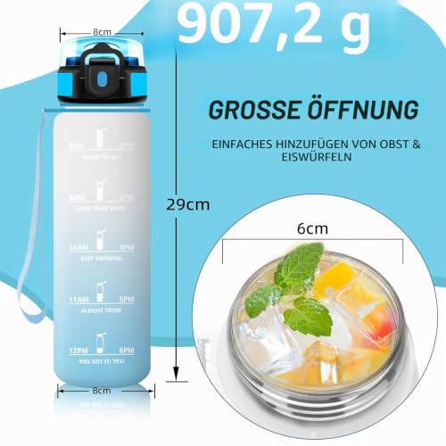 Grsta Trinkflasche 1l, Trinkflasche Sport, Wasserflasche mit Strohhalm, Auslaufsicher, Flasche Kohlensäure Geeignet, Leicht zu Reinigen… – Ansicht 5