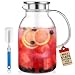 oneisall 75 Ounces Large Heat Resistant Glass Beverage Pitcher with Stainless Steel Lid, Borosilicate Water Carafe with Spout and Handle, Perfect for Homemade Juice & Iced Tea