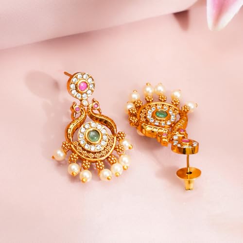 Image of Rubans Gold Plated Temple Necklace Set Traditional Statement Jewellery Gift for Women & Girls