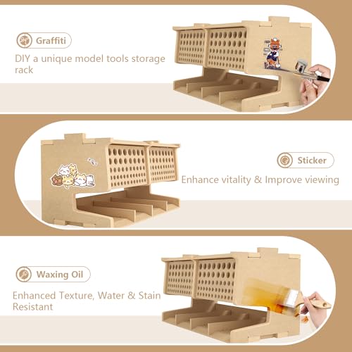 Image of Wooden Model Kit Tool Storage Rack with 100 Holes, Brush /Paint Organizer with MDF Material, Craft Supplies Storage, Brush /Tool Holder, Suitable for Tamiya /Gundam Tools, GK6