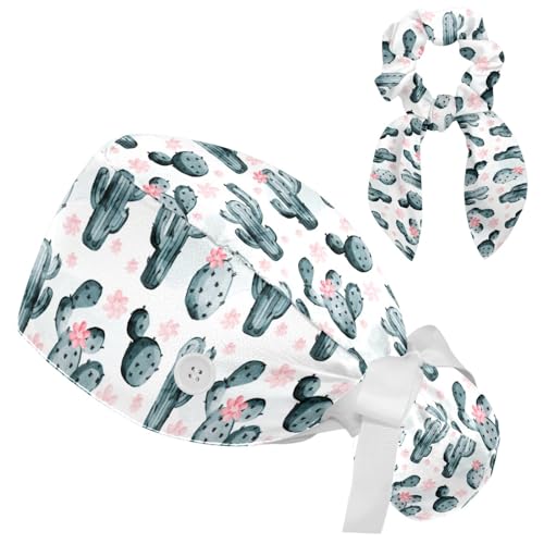 Image of Red Blooming Rose Flowers Black Working Cap with Scrunchy and Ribbon Tie for Women, Long Hair