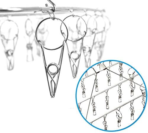 DUOFIRE Clothes Drying Rack with 26 Clips, Stainless Steel Laundry Drying Rack, Baby Hangers, Clothes Hangers for Drying Socks, Drying Towels, Diapers, Bras, Baby Clothes, Underwear, Hat（1 Pack）