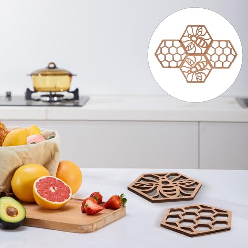 DIYEAH 4pcs Honeycomb Wooden Coasters and Hanging Bee Ornaments, Decorative Beehive Table Centerpiece for Bee Party Supplies and Coffee Table Décor - Image 7