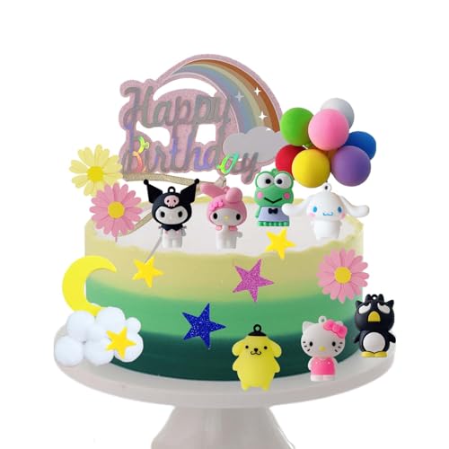 Vibeascomfotaler KT 36Pcs Kitty Cake Topper Rainbow Balloon Hello Kuromi Birthday Party Cake Decorations Supplies Set, Mini Colorful Party Decor Favors thumb #3