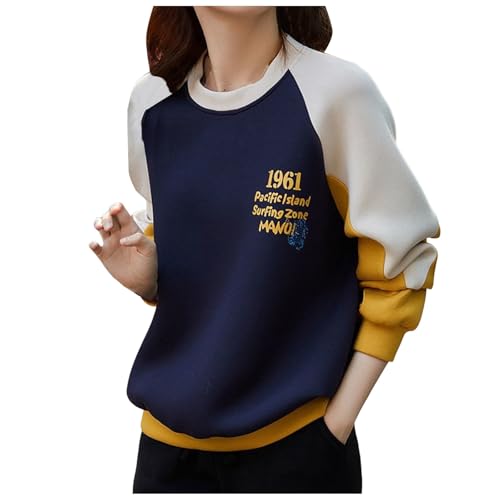 [Povozer] トレーナー レディース スウェット トップス プルオーバー ゆったり 切り替え 裏起毛 配色 春 秋 冬 長袖 アウター おしゃれ 可愛い 英字ロゴ プリント ファッション カットソー 丸首 カジュアル ロンt パーカー お洒落 韓風のサムネイル