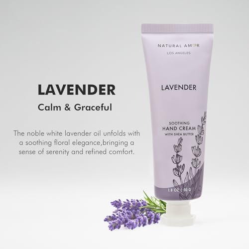 NATURAL AMOR LOS ANGELES Natural Amor Hand Cream Gift Set, Vanilla Rose & Lavender 2 Pack, Moisturizing Travel Size Hand Lotion with Shea Butter Nourishing Hand Care for Dry Skin