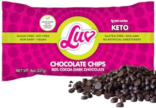 Keto Sugar Free Chocolate Chips - Stevia Sweetened, 1g Net Carb, 80% Cocoa - Gluten & Dairy Free Vegan Non-GMO Low Carb Paleo Friendly Dark Mini Chocolate Chips For Baking 8 oz (1 Pack)