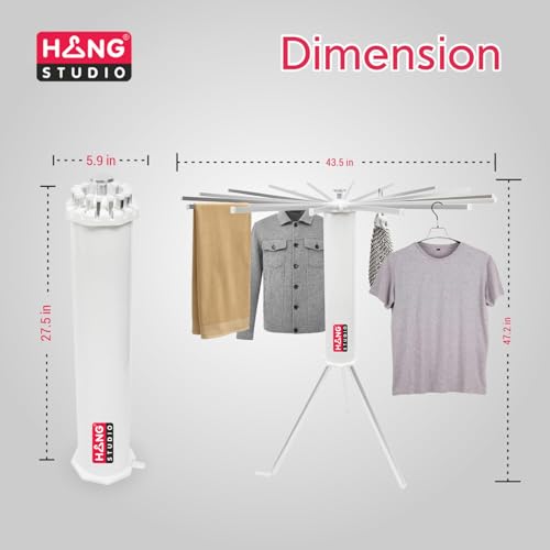 Image of HANG STUDIO Foldable Clothes Dryer Stand Racks for Drying - Multi Way Folding & Rotatable - Lightweight Heavy Duty Aluminium Rails - (White, 3.9 Feet Length, 16 Rods, Large)
