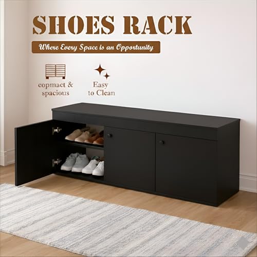 Image of Amazon Brand - Solimo Engineered Wood 3 Door Shoe Rack| Wenge Finish | L 120 X W 40 X H 47.5 CM