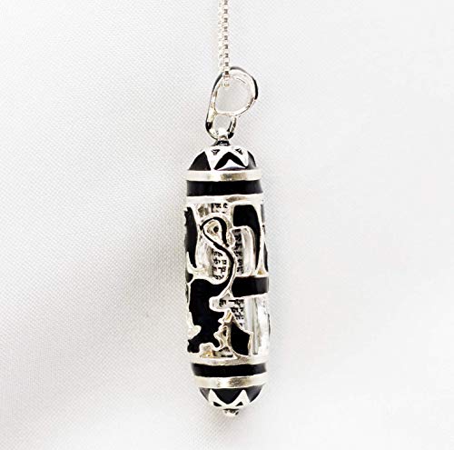 Jewish Jewelry, Lion Of Judah, 925 Sterling Silver Mezuzah Necklace, Black Enamel Judaica Pendant With Hebrew Scroll #TOP4