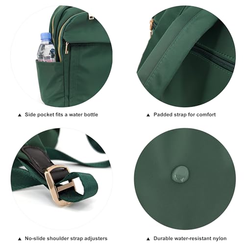 Image of M-ioi-M Compact Small Fashion Backpack Purse for Women, Chic Mini Daypack with Gold-Tone Hardware, Casual Minimalist Lightweight Water-Resistant Nylon Bag for Petite Women & Daily Essentials (Green)