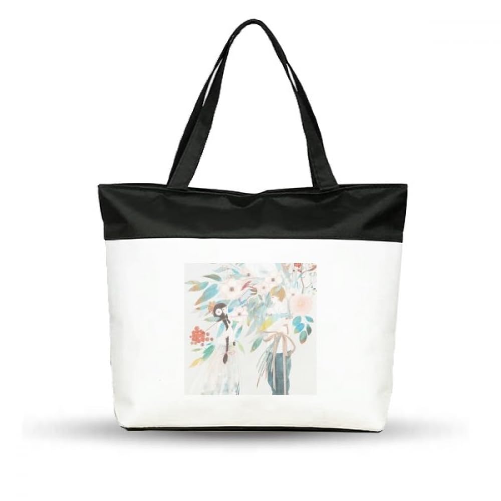 Boygirl Chinese Classical Style Illustrator Cotton Canvas Tote Bag Grocery Shopping